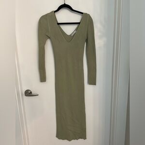 Stradivarius Green Ribbed Knit Dress